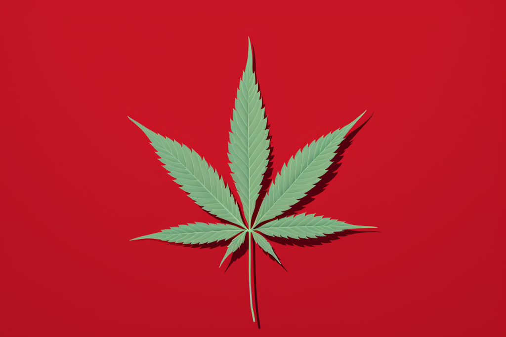 cannabis leaf with red background